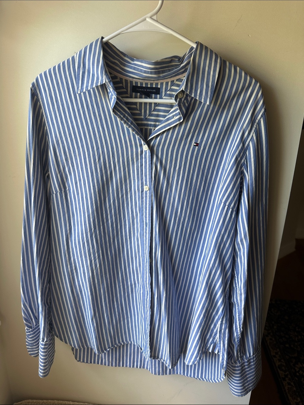 Tommy Hilfiger Light Blue and White Vertical Stripe Button-Down Shirt